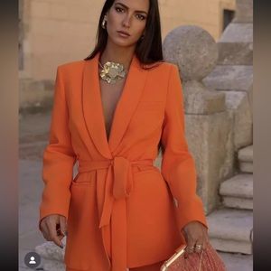 ZARA BELTED TUXEDO COLLAR BLAZER